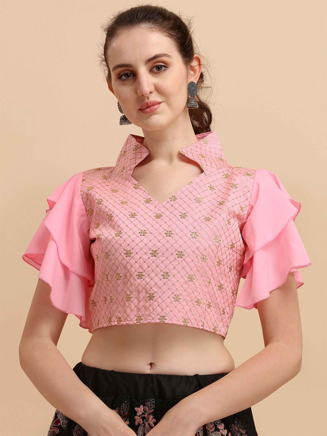 

DL Fashion Flutter Sleeves Crop Top, Pink