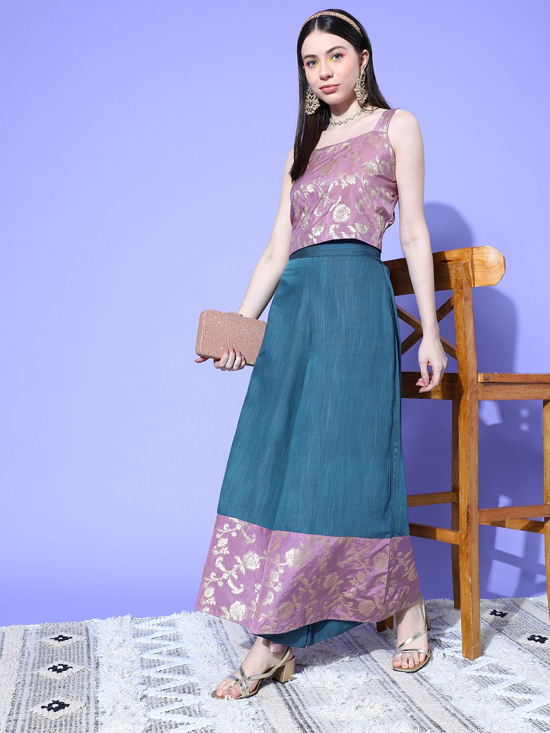 

InWeave Women Floral Brocade Top with Palazzos, Mauve