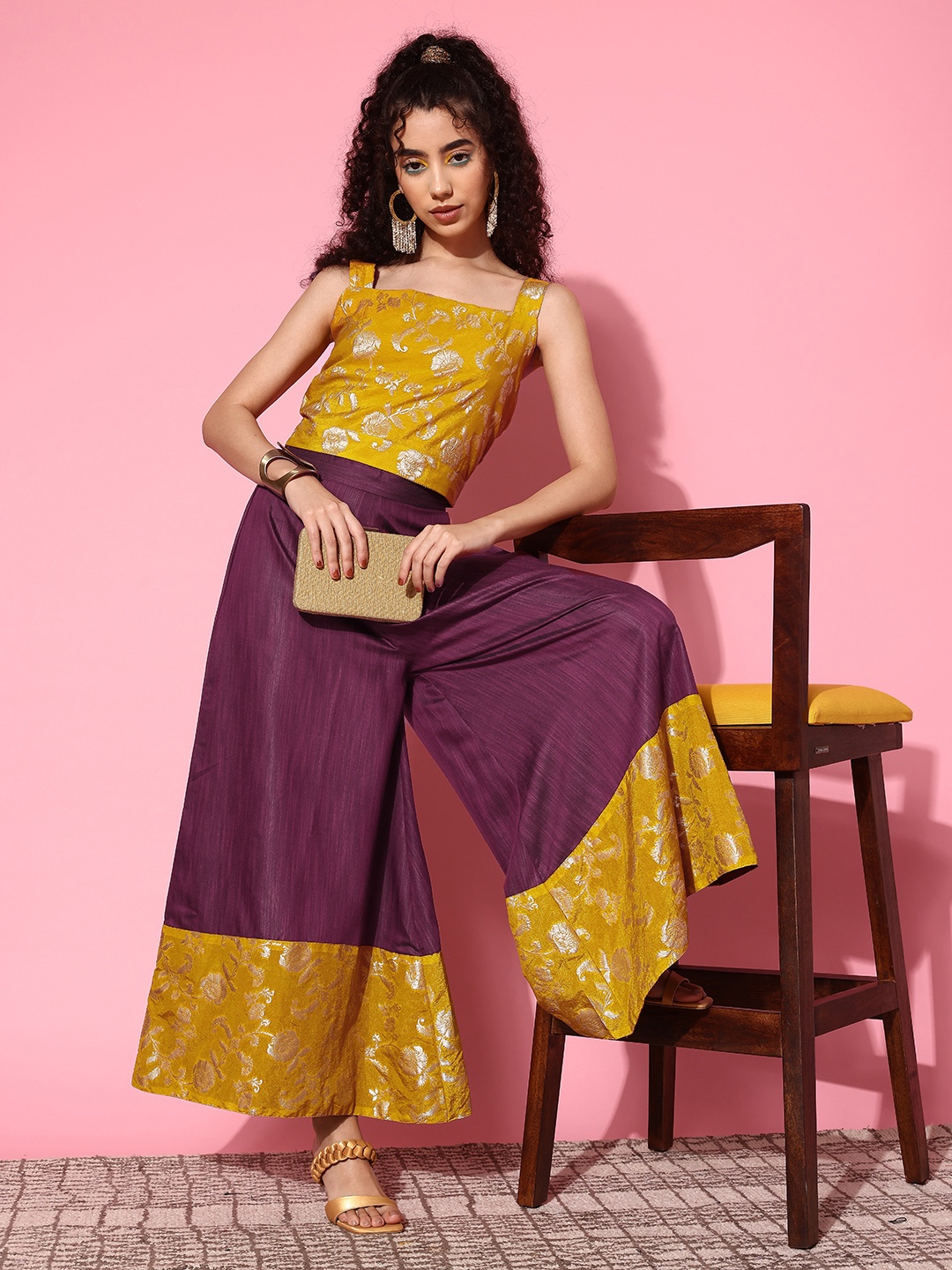 

InWeave Women Brocade Ethnic Co-Ords, Yellow