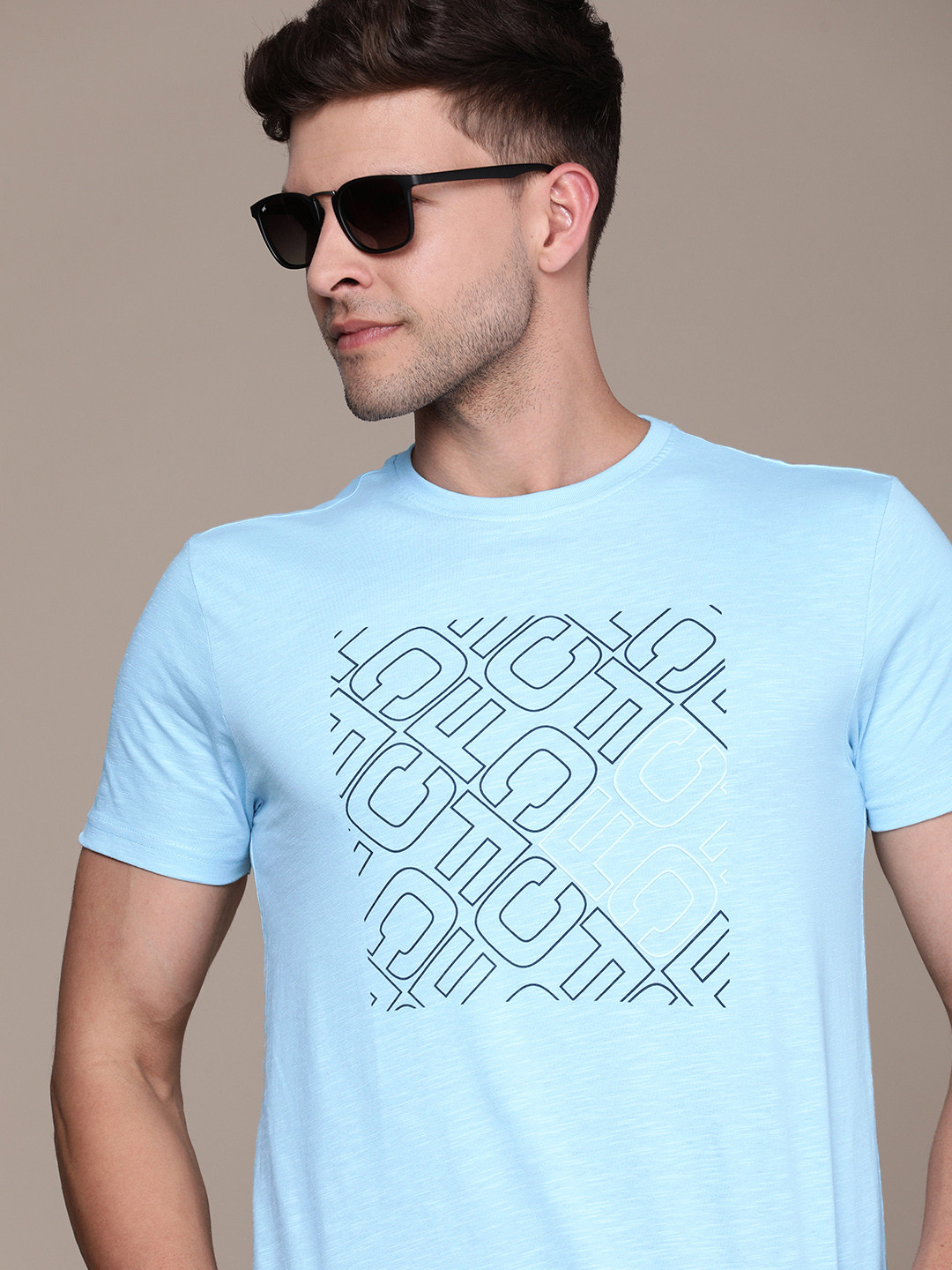 

French Connection Printed Pure Cotton T-shirt, Blue