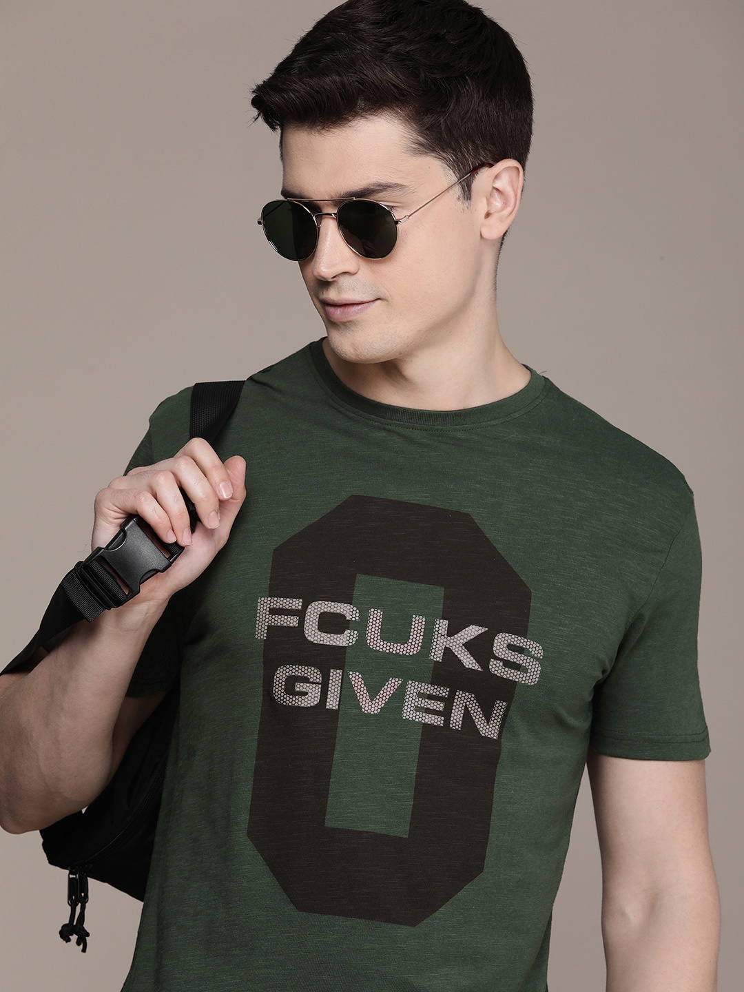 

FCUK Typography Printed Pure Cotton T-shirt, Green