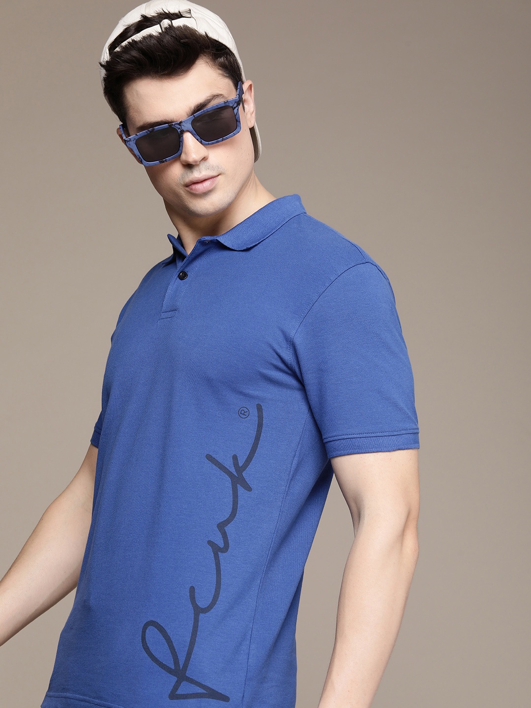 

FCUK Brand Logo Printed Polo Collar Pure Cotton T-shirt, Blue