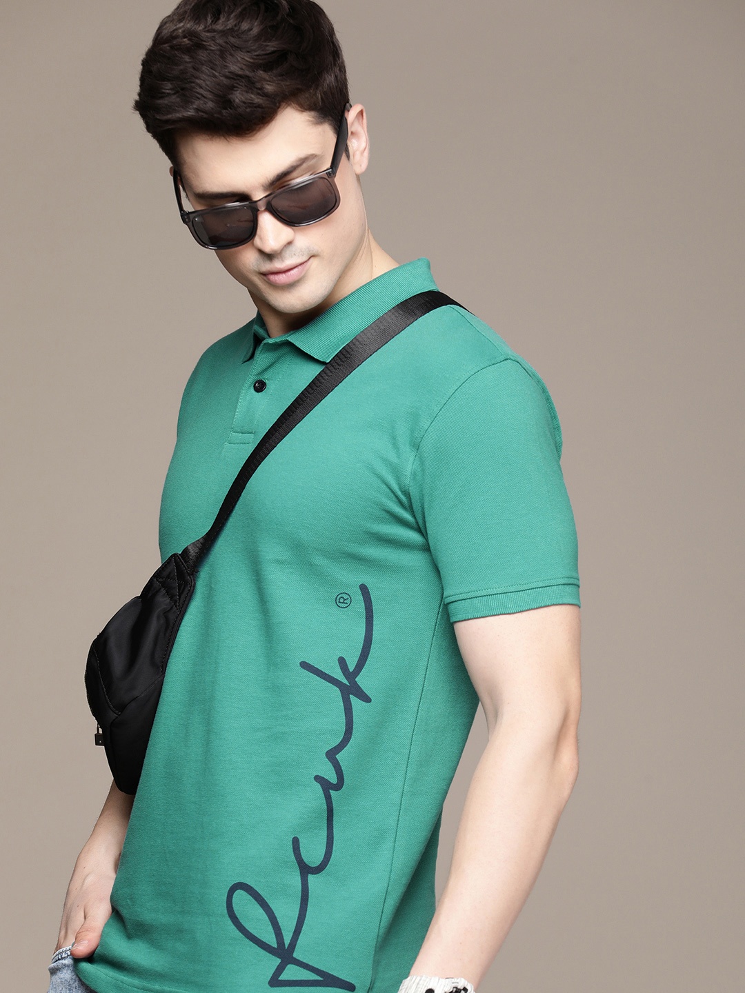 

FCUK Brand Logo Printed Polo Collar Pure Cotton T-shirt, Green