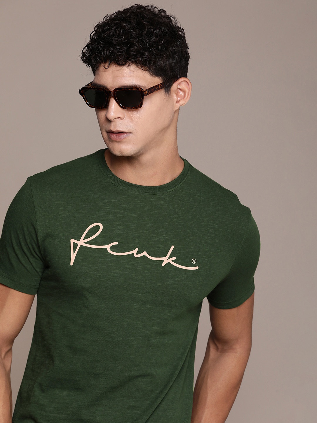 

FCUK Pure Cotton Brand Logo Printed Casual T-shirt, Green