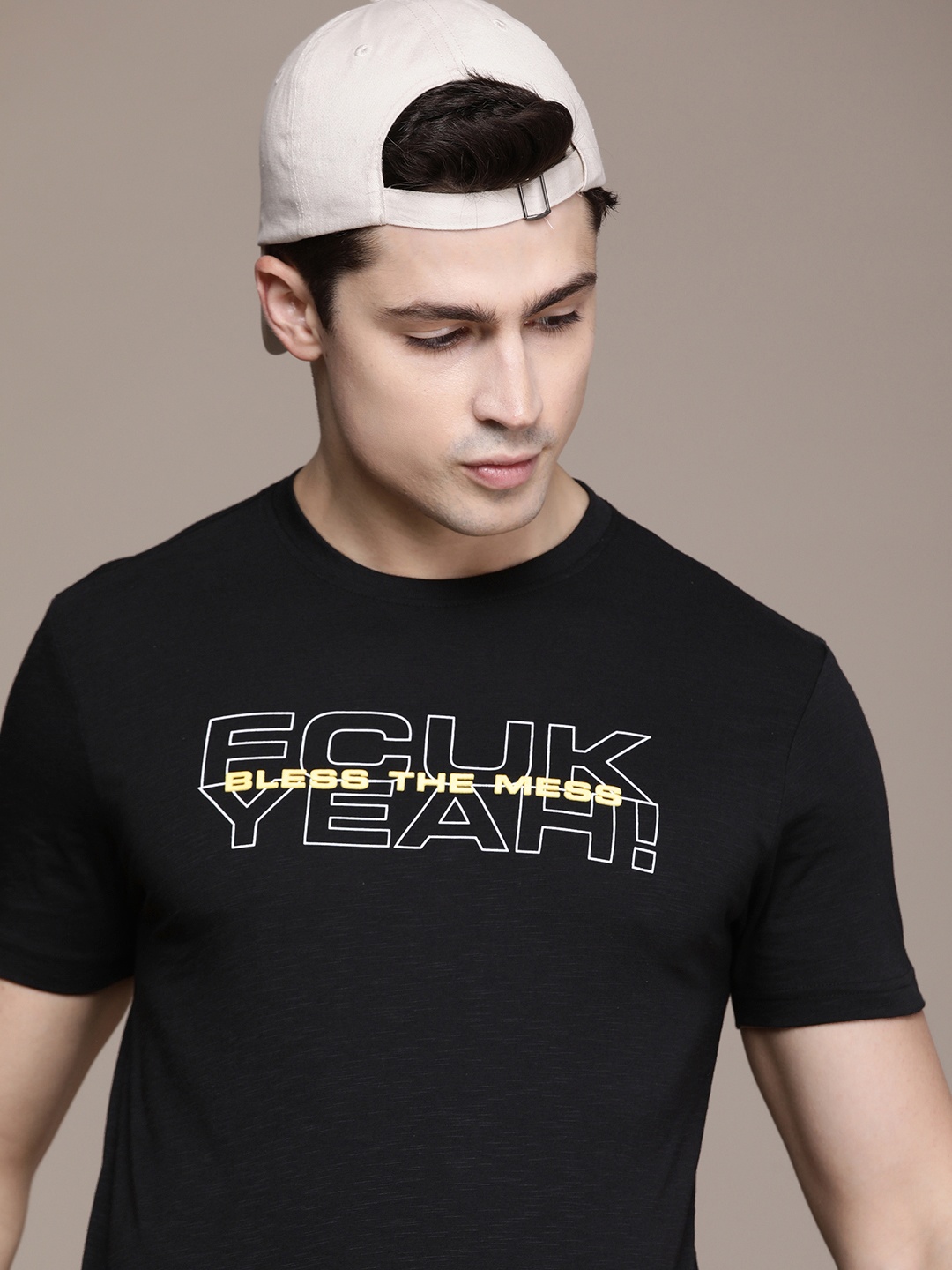 

FCUK Brand Logo Printed Pure Cotton T-shirt, Black