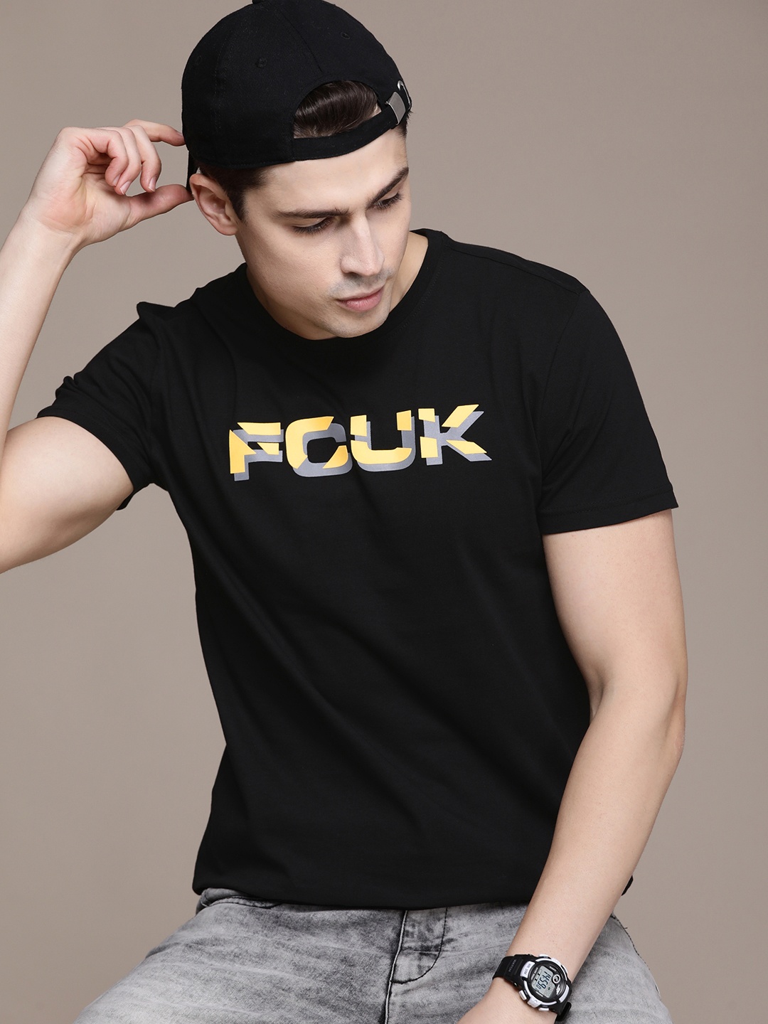 

FCUK Printed Pure Cotton T-shirt, Black