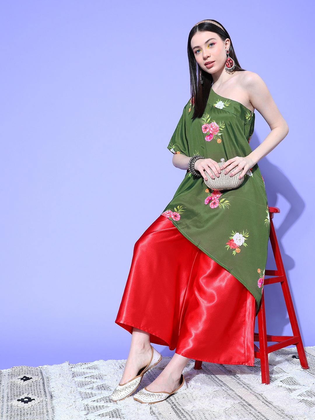 

InWeave Women Floral Printed Regular Kurta with Palazzos, Green