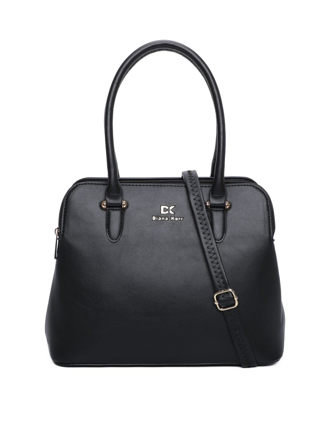 

Diana Korr Textured Structured Shoulder Bag with Cut Work, Black
