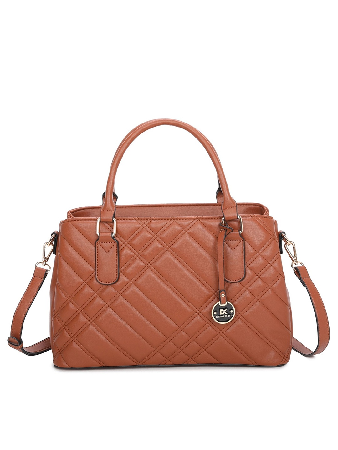 

Diana Korr Structured Handheld Bag with Quilted Detail, Tan