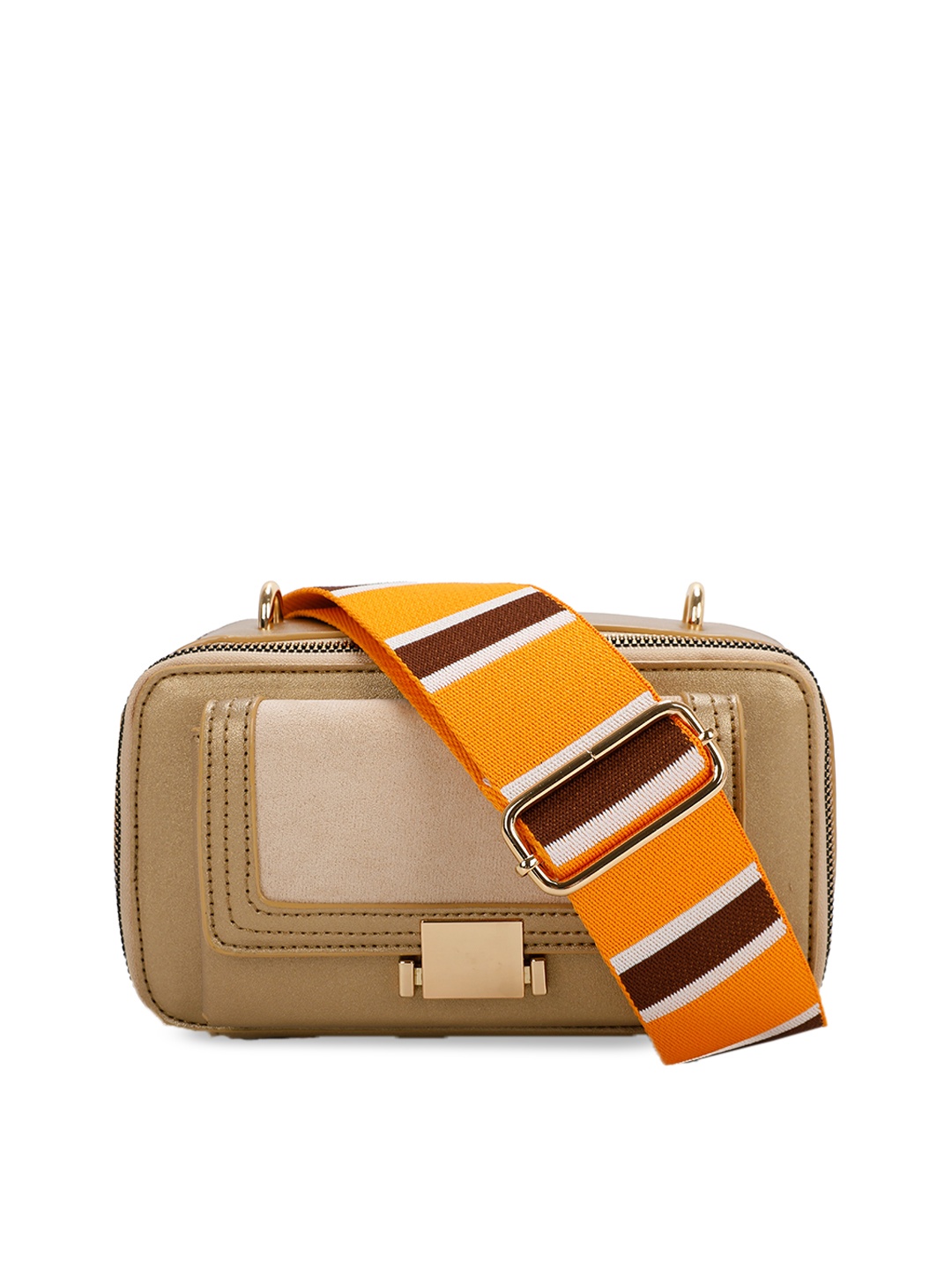 

Diana Korr Colourblocked Structured Sling Bag, Gold