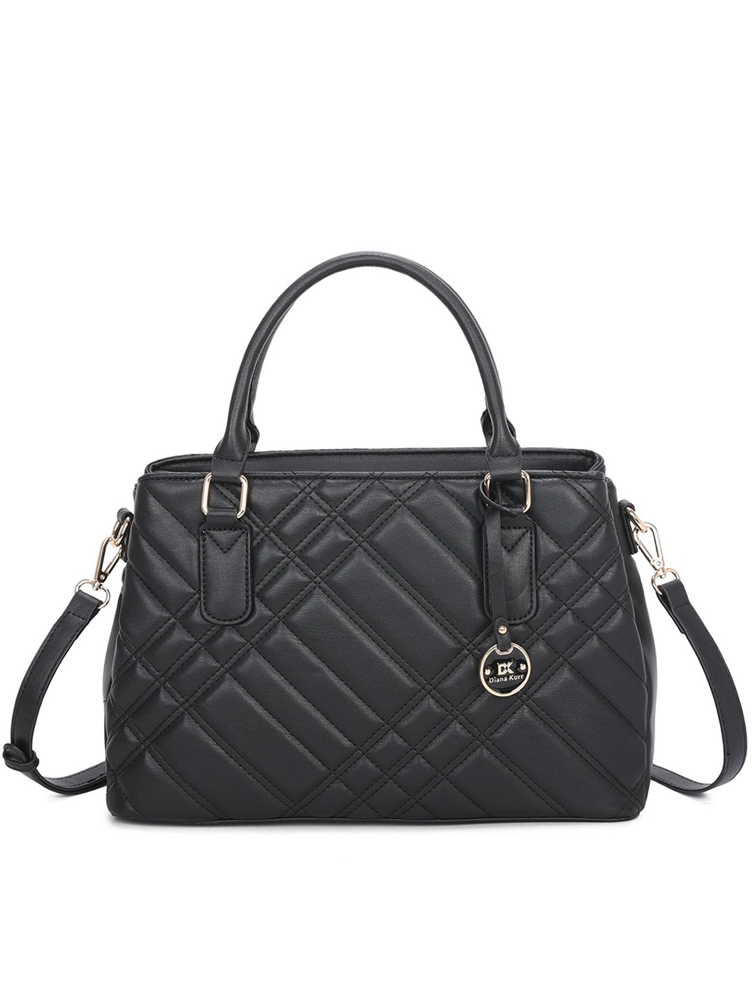 

Diana Korr Textured PU Structured Handheld Bag With Quilted, Black