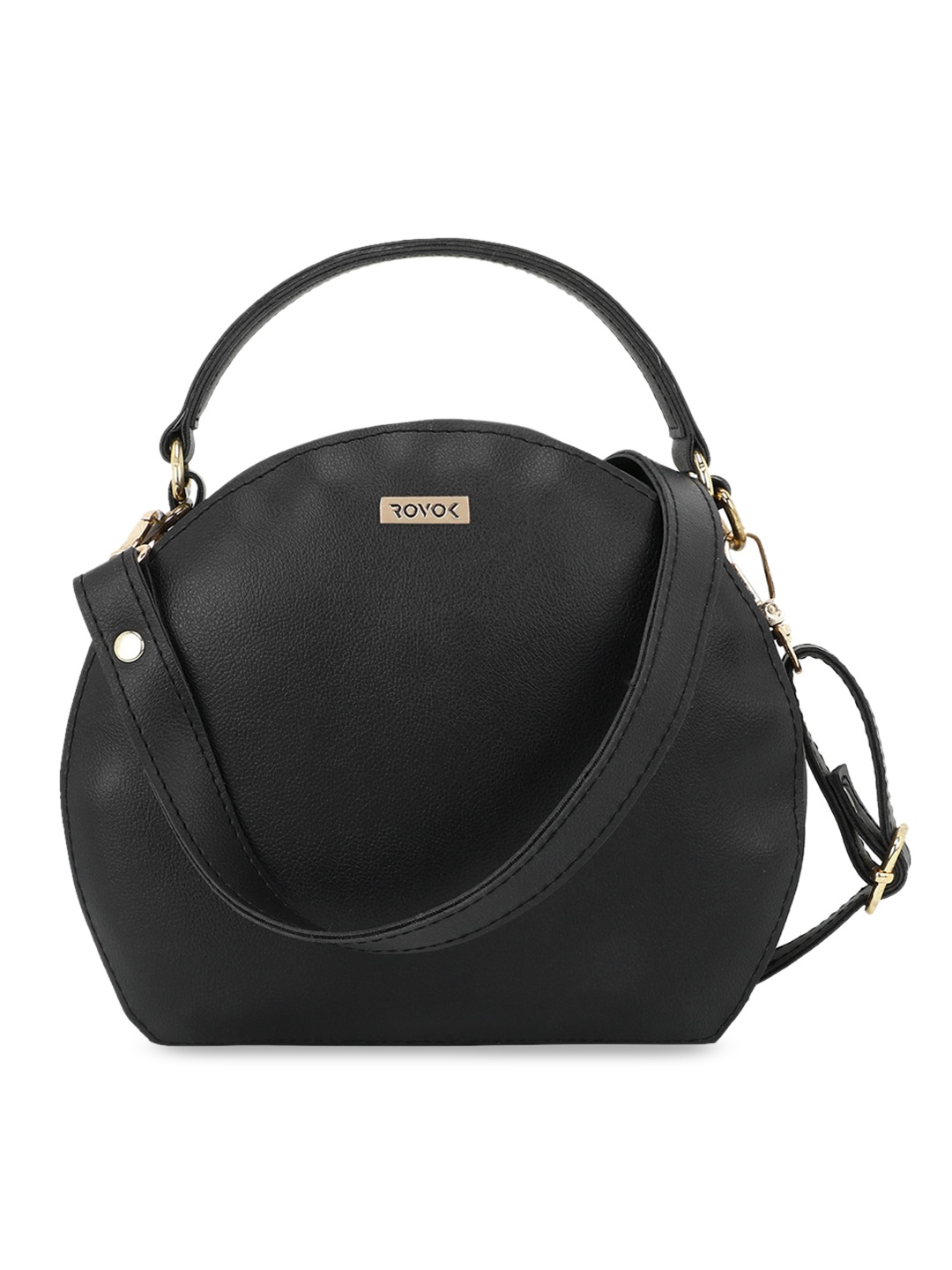 

ROVOK Black Structured Handheld Bag with Applique