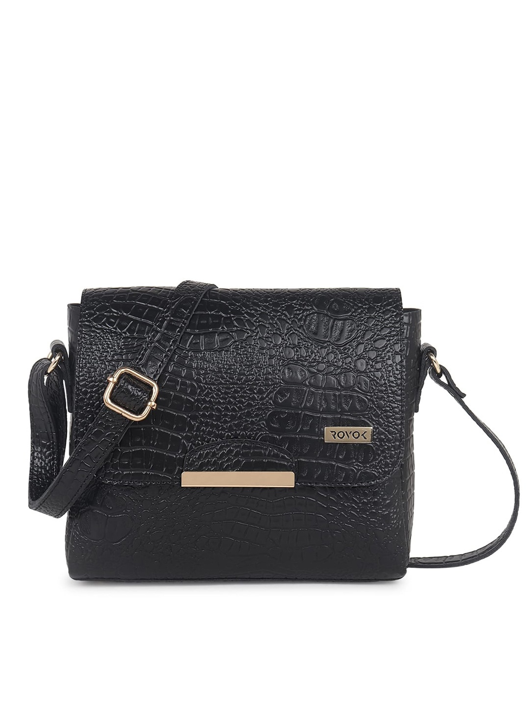 

ROVOK Black Textured Structured Sling Bag with Bow Detail