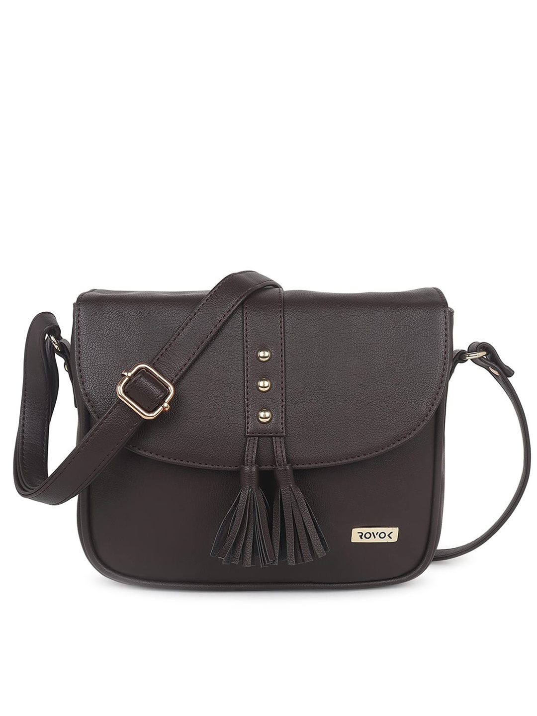 

ROVOK Brown Structured Sling Bag with Tasselled