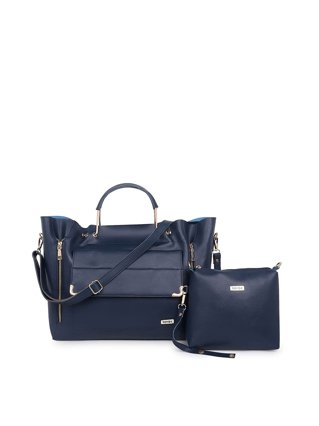 

ROVOK Blue Structured Handheld Bag with Cut Work