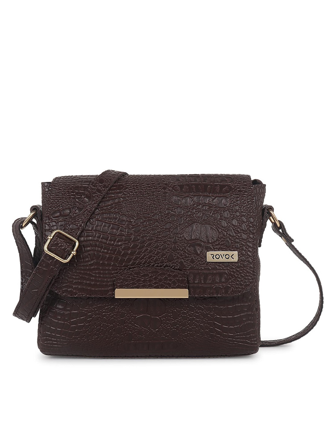 

ROVOK Brown Textured Structured Sling Bag with Quilted