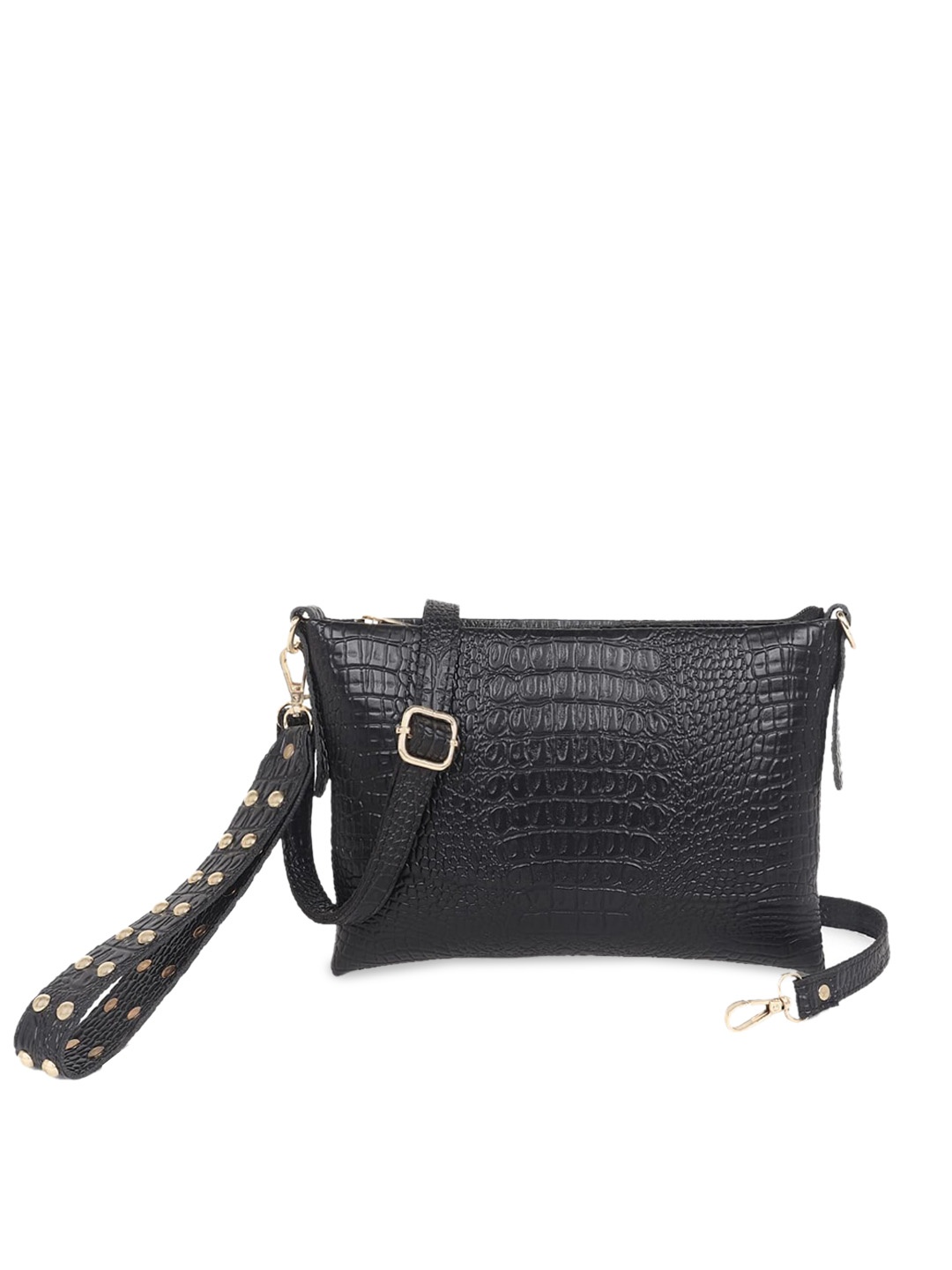 

ROVOK Black Animal Textured Structured Sling Bag with Tasselled