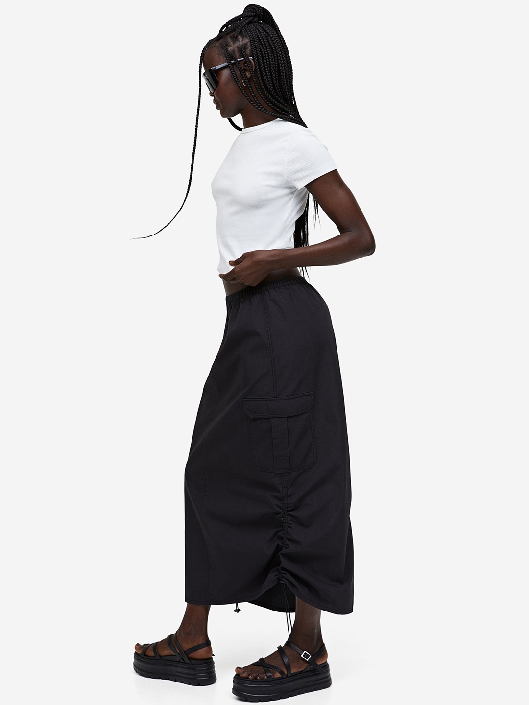 

H&M Cotton Parachute Skirt, Black