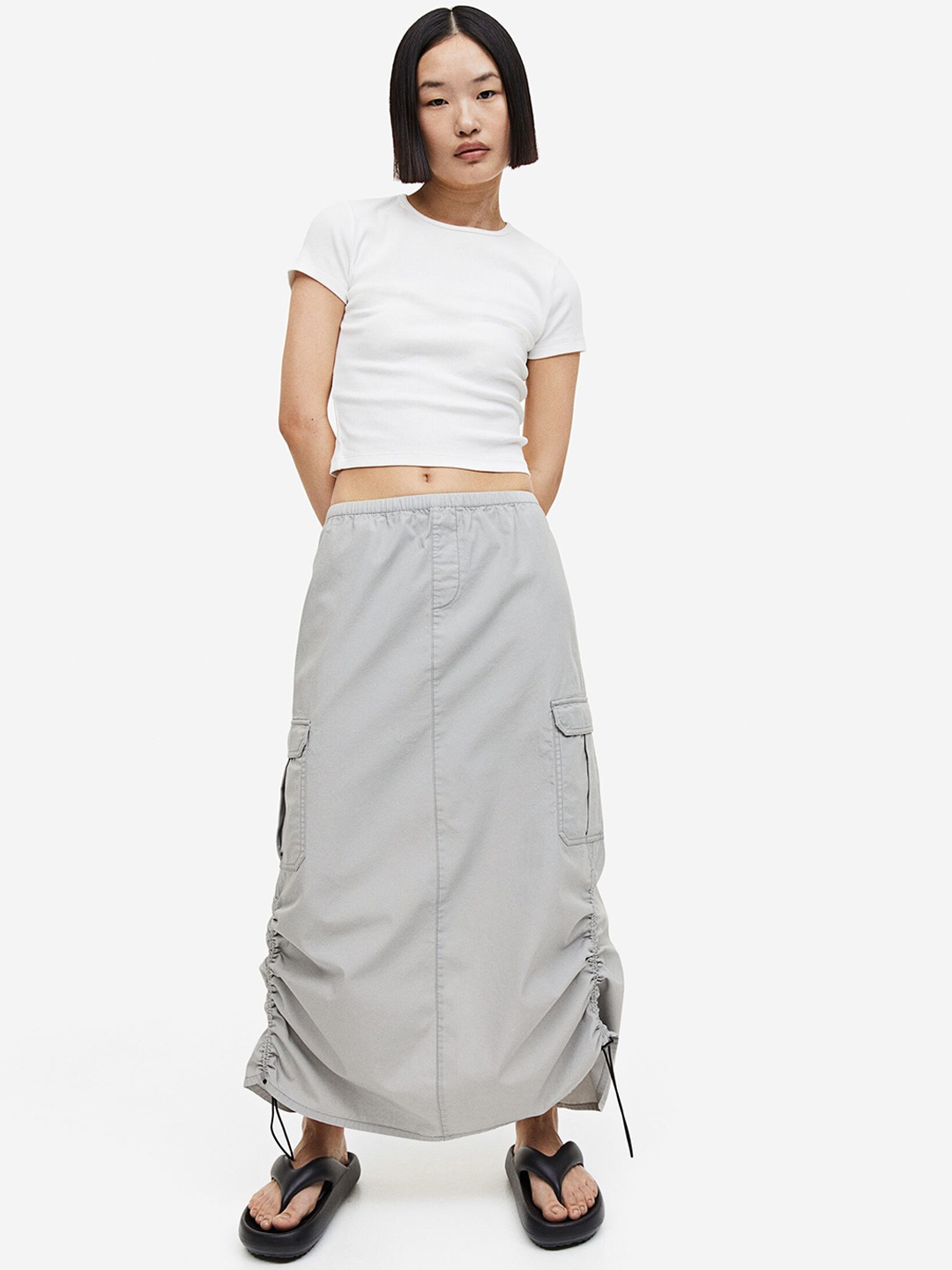 

H&M Cotton Parachute Skirt, Grey