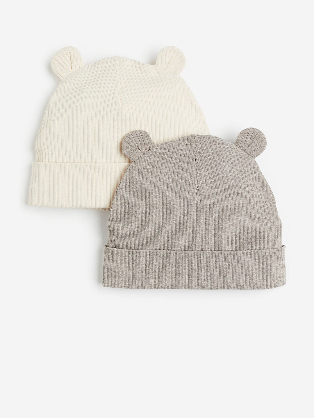 

H&M Boys 2-Pack Ribbed Ear-Detail Beanies, Beige