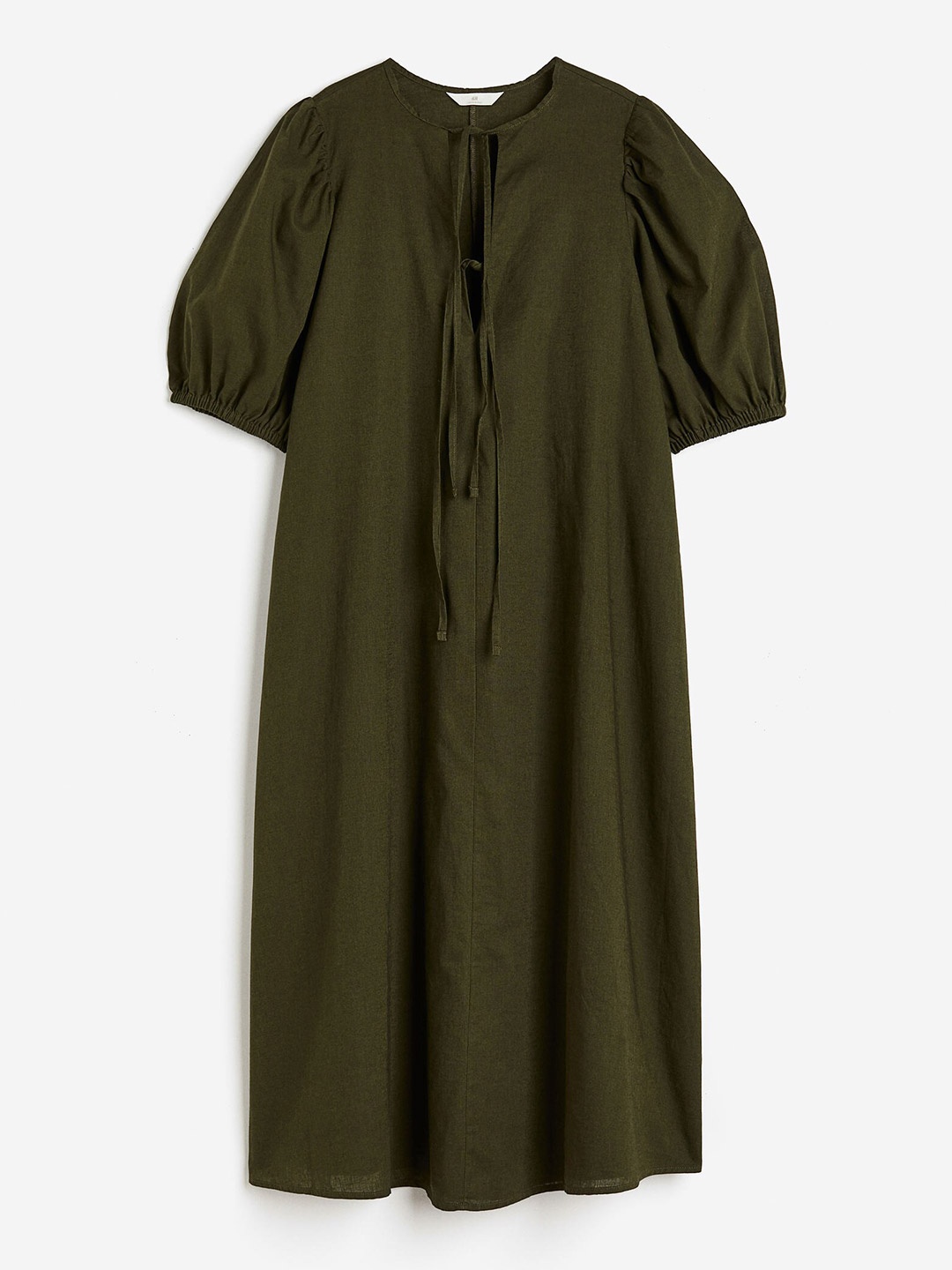 

H&M Tie-Detail Linen-Blend Dress, Olive