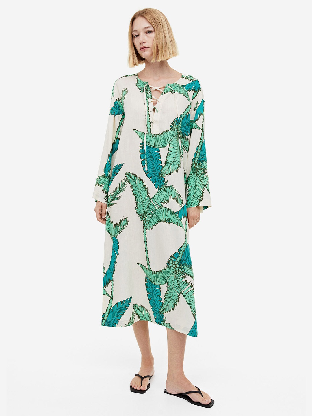 

H&M Lace-up dress, White