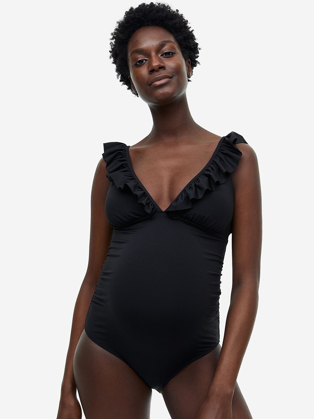 

H&M Mama Frill-Trimmed Swimsuit, Black