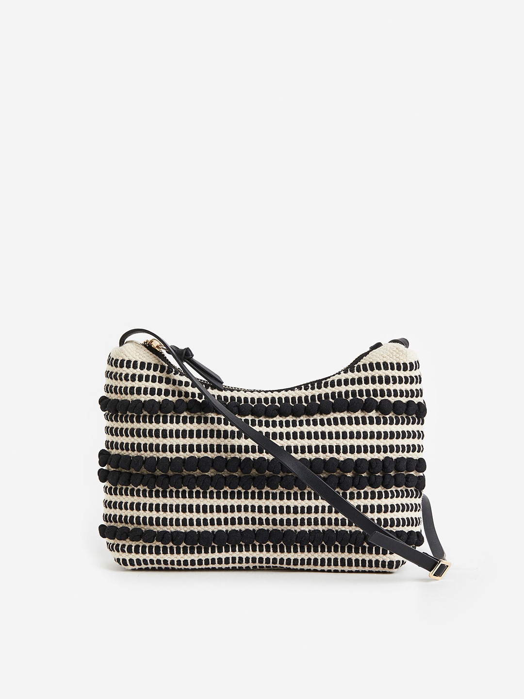 

H&M Cotton Textured-Weave Shoulder Bag, Black