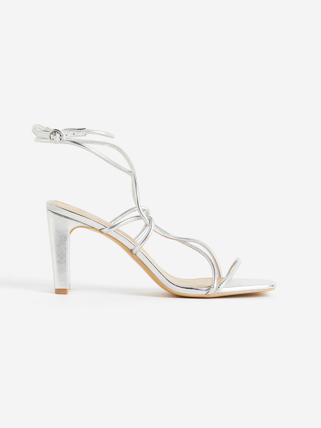 

H&M Heeled Strappy Sandals, Silver