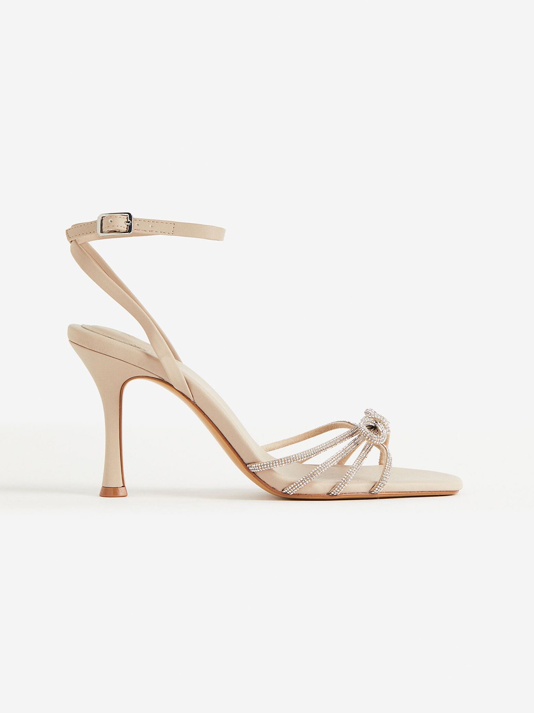 

H&M Rhinestone-Detail Heeled Sandals, Beige