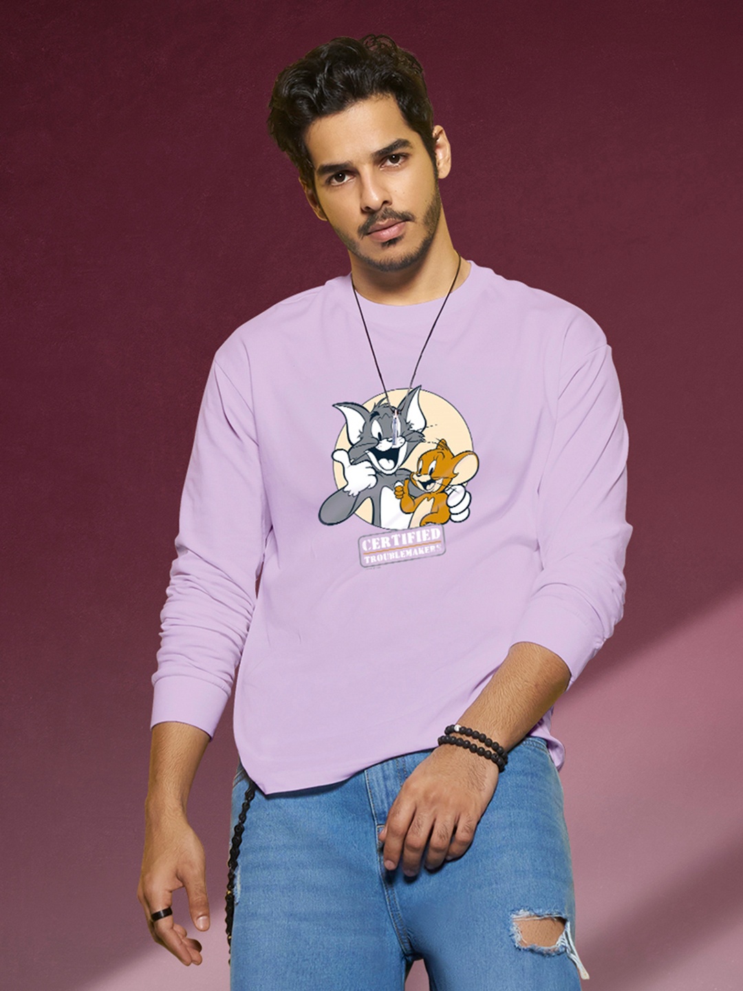 

Bewakoof Purple Certified Troublemakers (TJL) Graphic Printed Oversized T-shirt