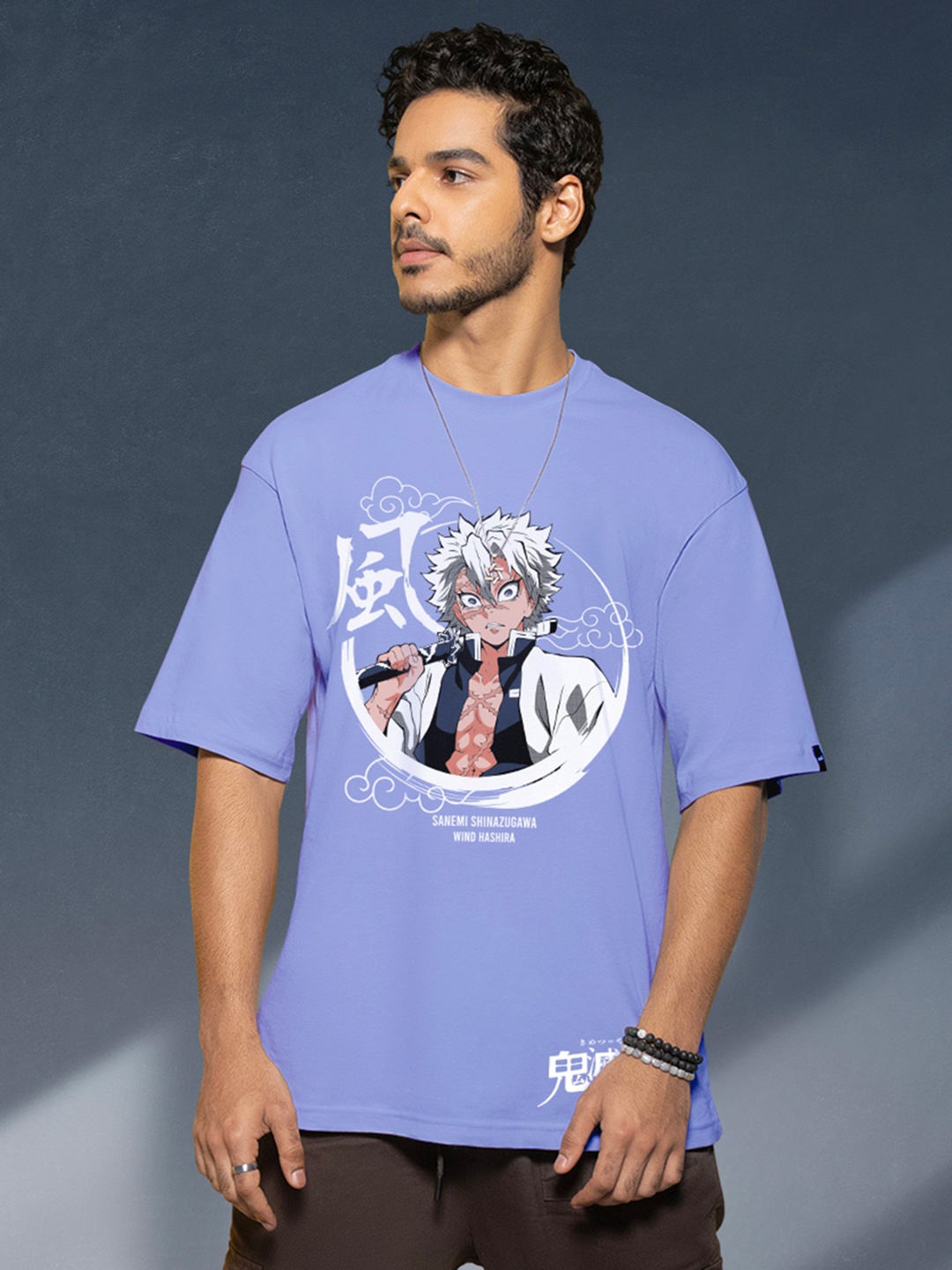 

Bewakoof Purple Wind Hashira Graphic Printed Oversized T-shirt