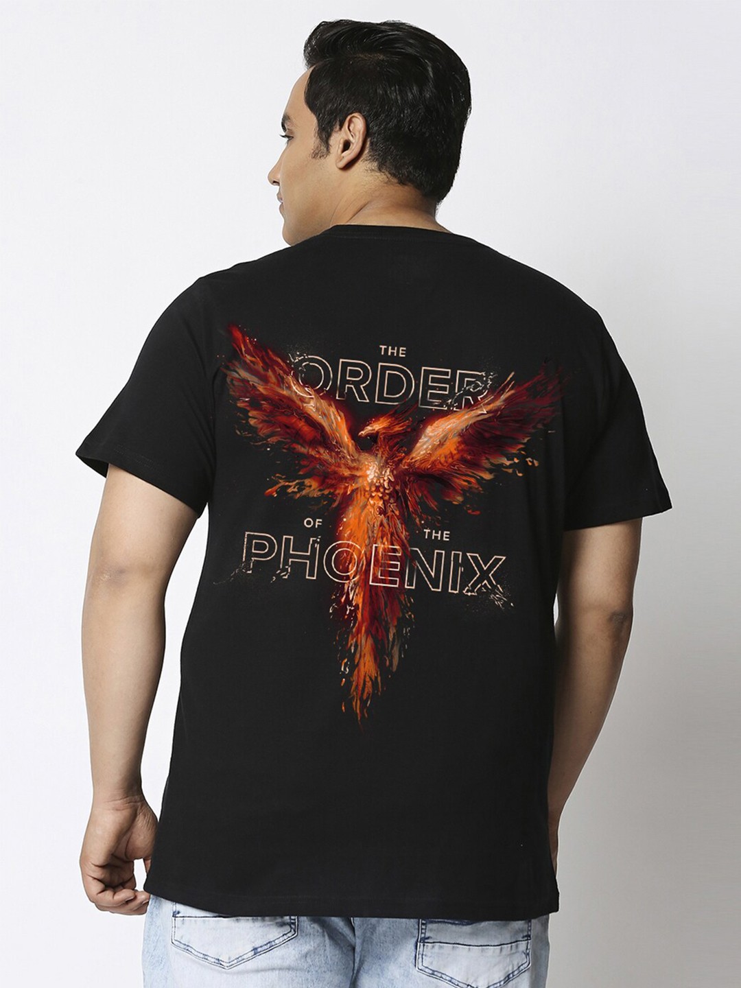 

Bewakoof Black Order Of The Phoenix Graphic Printed Oversized Plus Size T-shirt