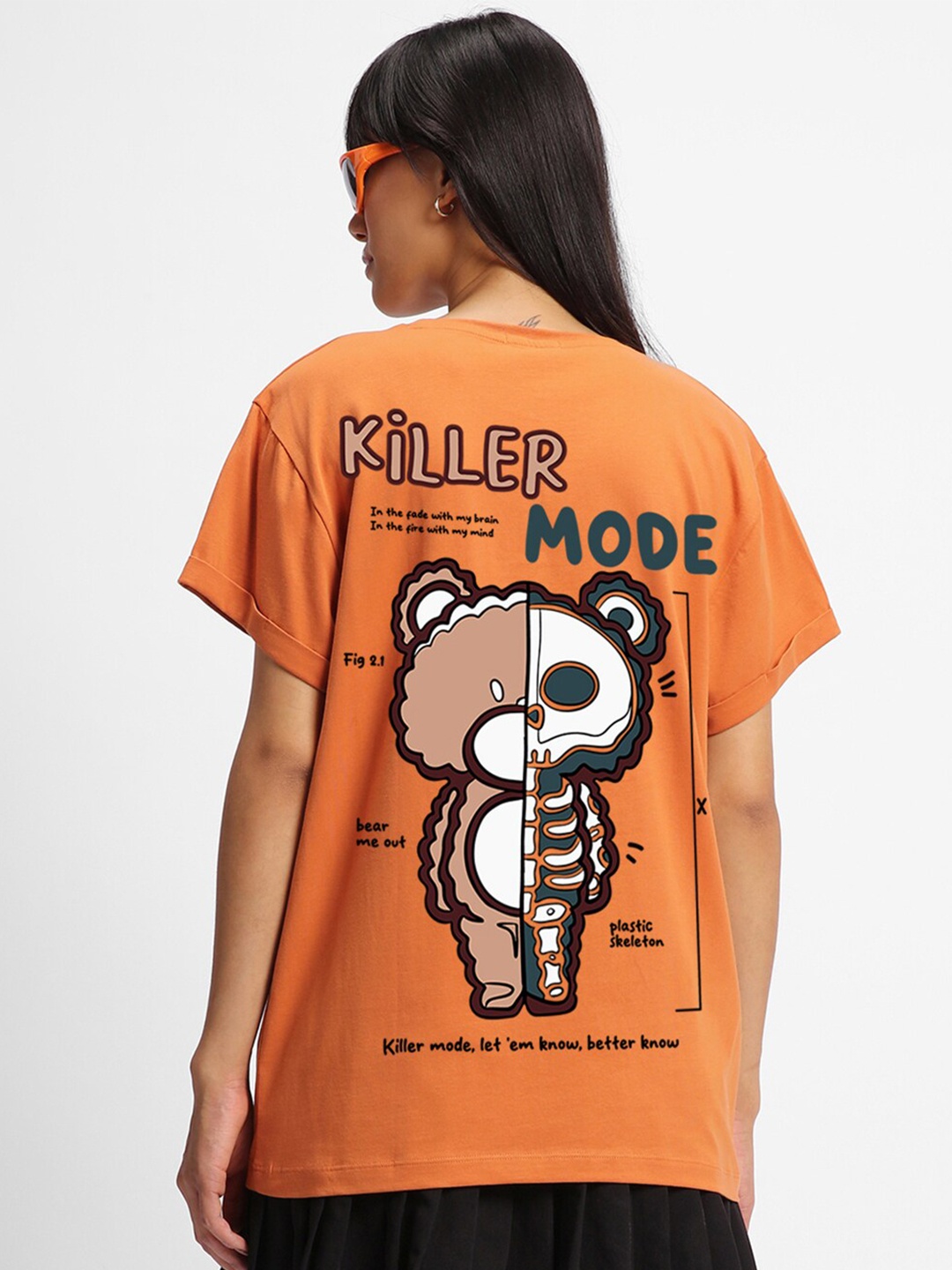

Bewakoof Killer Mode Typography Back Printed Boyfriend T-shirt, Orange
