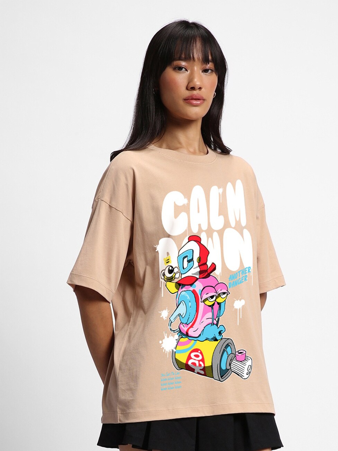 

Bewakoof Calm Down Graphic Printed Oversized Pure Cotton T-Shirt, Brown
