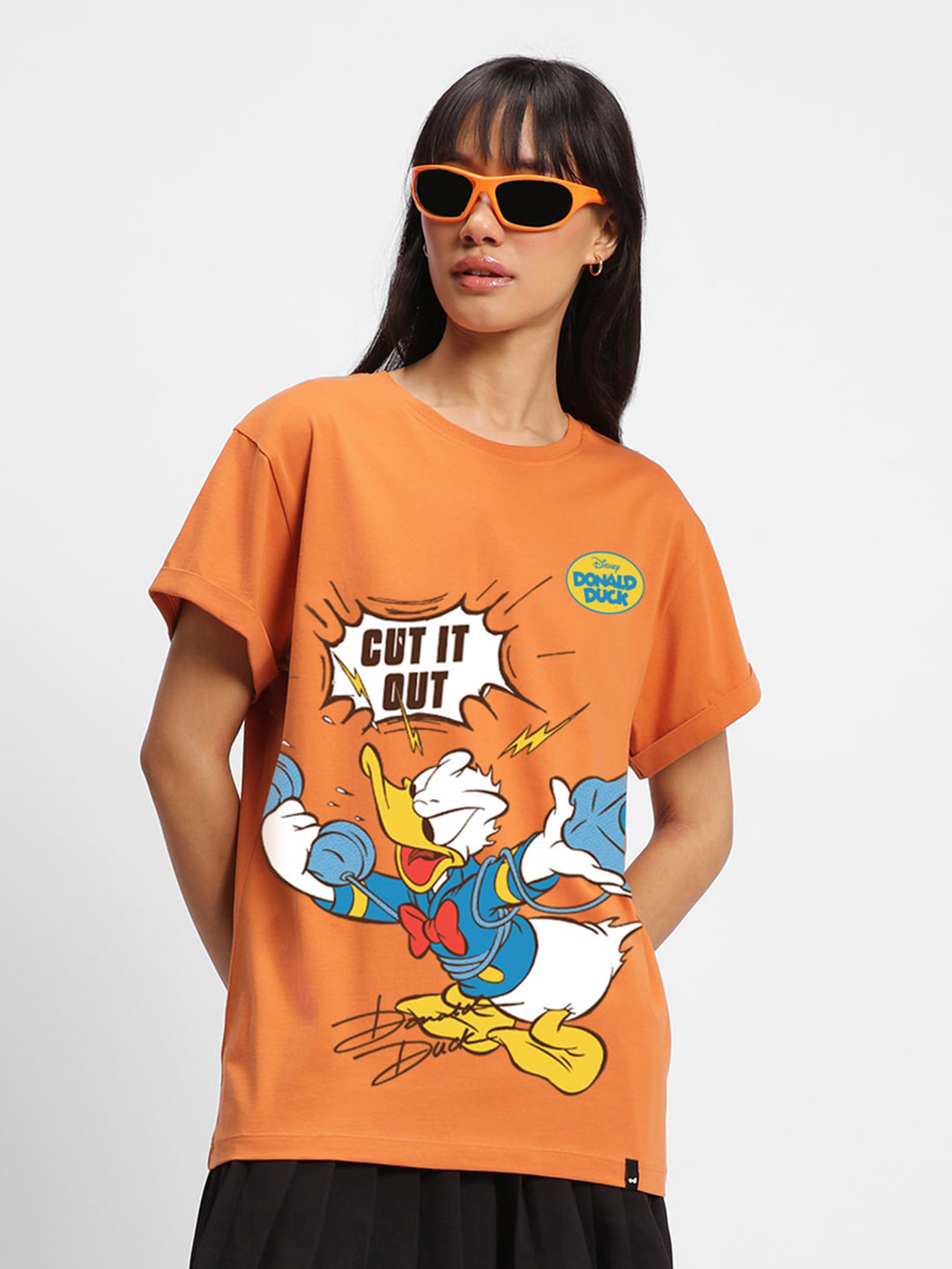 

Bewakoof Cut It Out Graphic Printed Boyfriend T-shirt, Orange