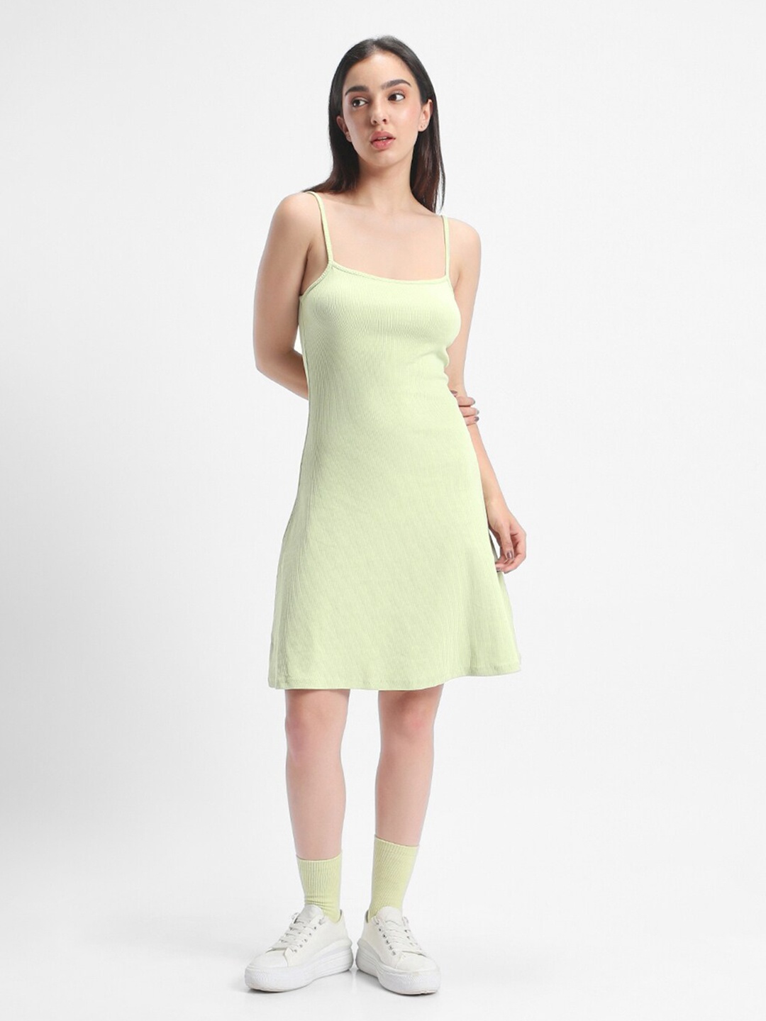 

Bewakoof Green Ribbed Dress