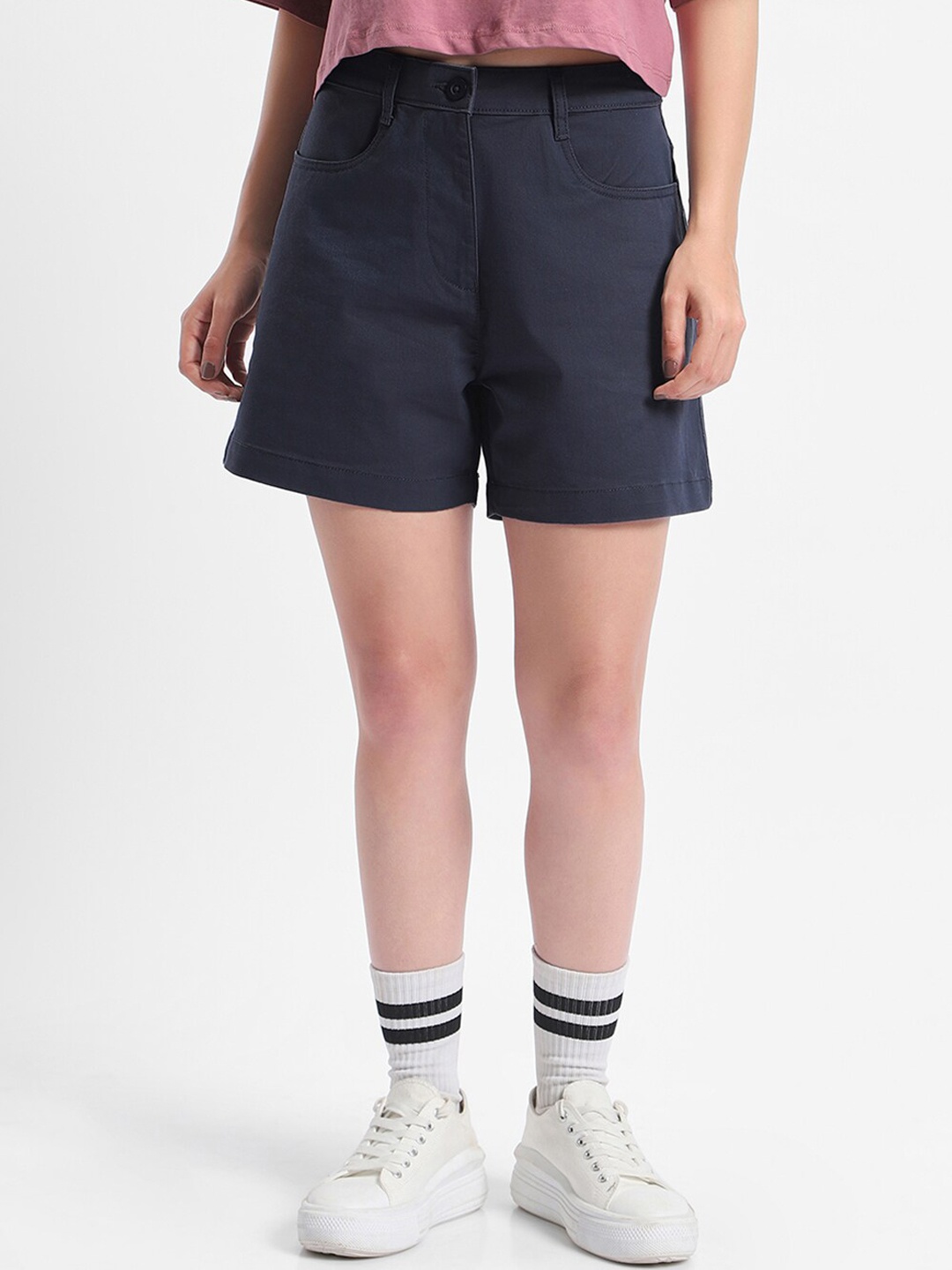 

Bewakoof Women Grey Mid-Rise Loose Fit Pure Cotton Shorts