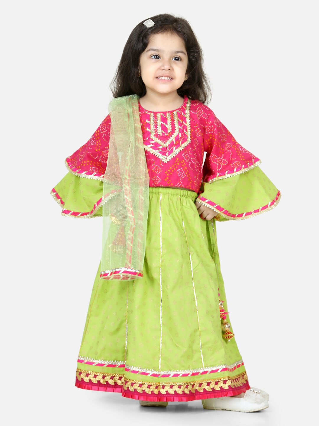 

BownBee Girls Printed Ready to Wear Lehenga & Blouse With Dupatta, Pink