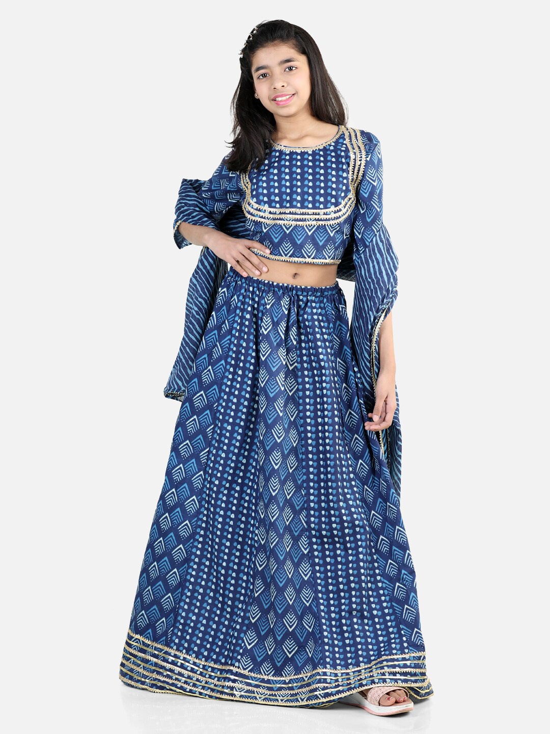 

BownBee Girls Printed Ready to Wear Lehenga & Blouse With Dupatta, Blue