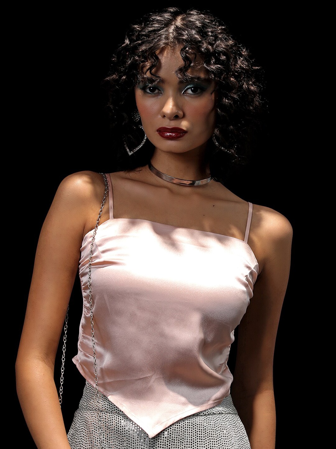 

Tokyo Talkies Shoulder Straps Crop Top, Peach