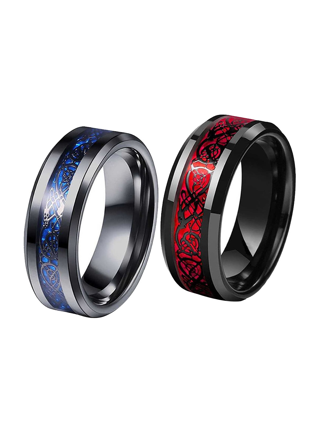 

MEENAZ Set Of 2 Silver-Plated Double Rings, Black