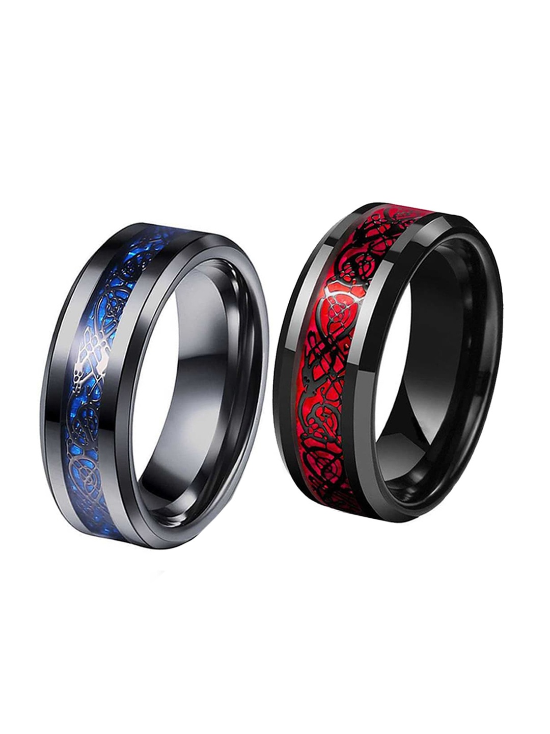 

MEENAZ Set Of 2 Silver-Plated Double Rings, Black