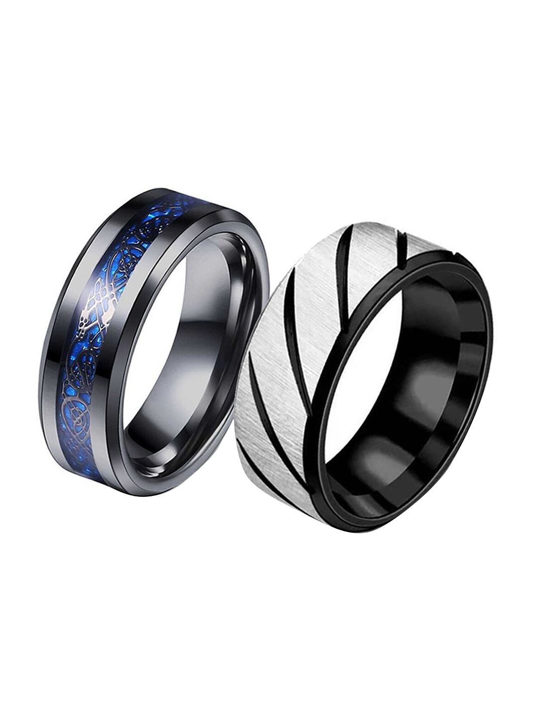 

MEENAZ Men Set Of 2 Silver-Plated Finger Rings, Black