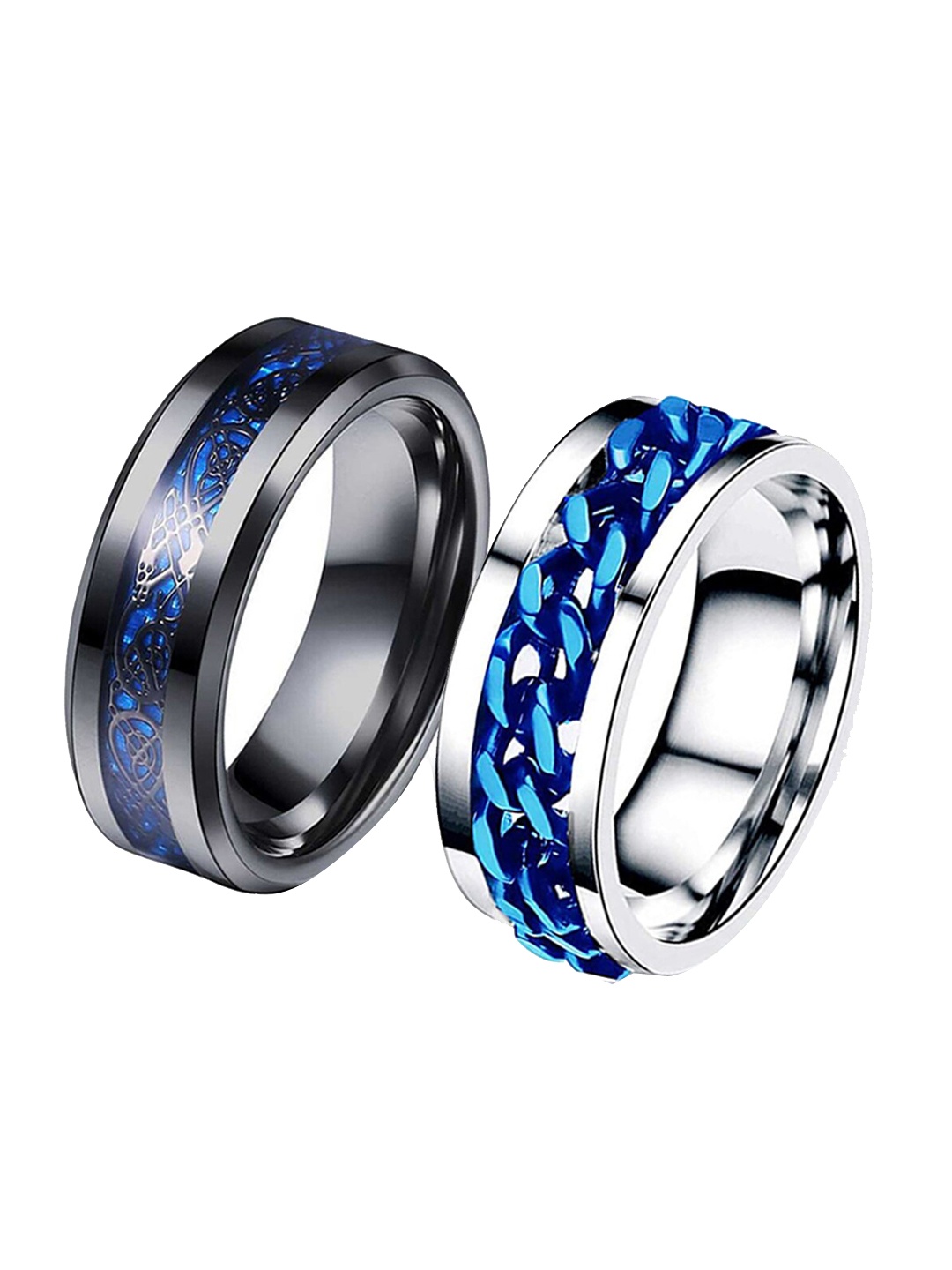 

MEENAZ Unisex Set Of 2 Silver-Plated Finger Rings, Black