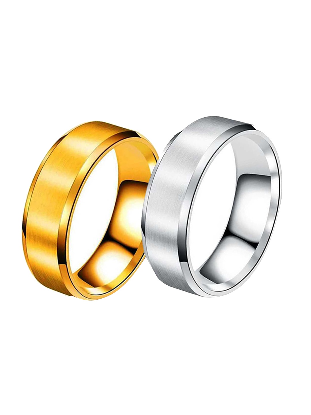 

MEENAZ Unisex Set Of 2 Silver & Gold-Plated Rings