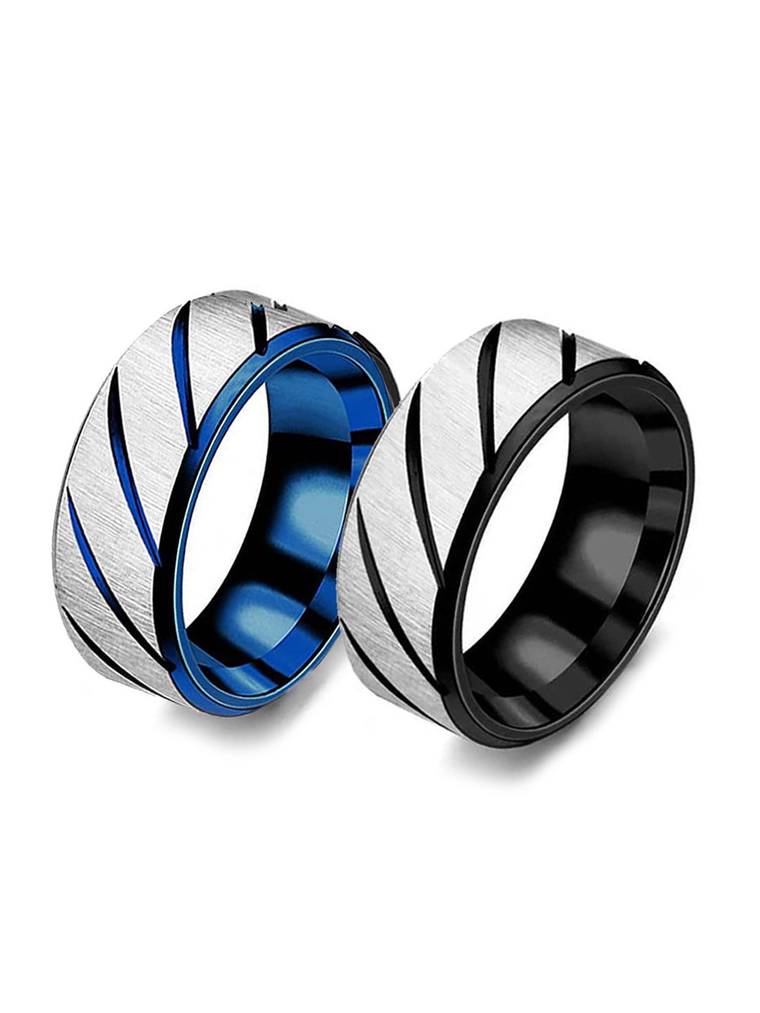 

MEENAZ Unisex Set Of 2 Silver-Plated Textured Band Finger Rings