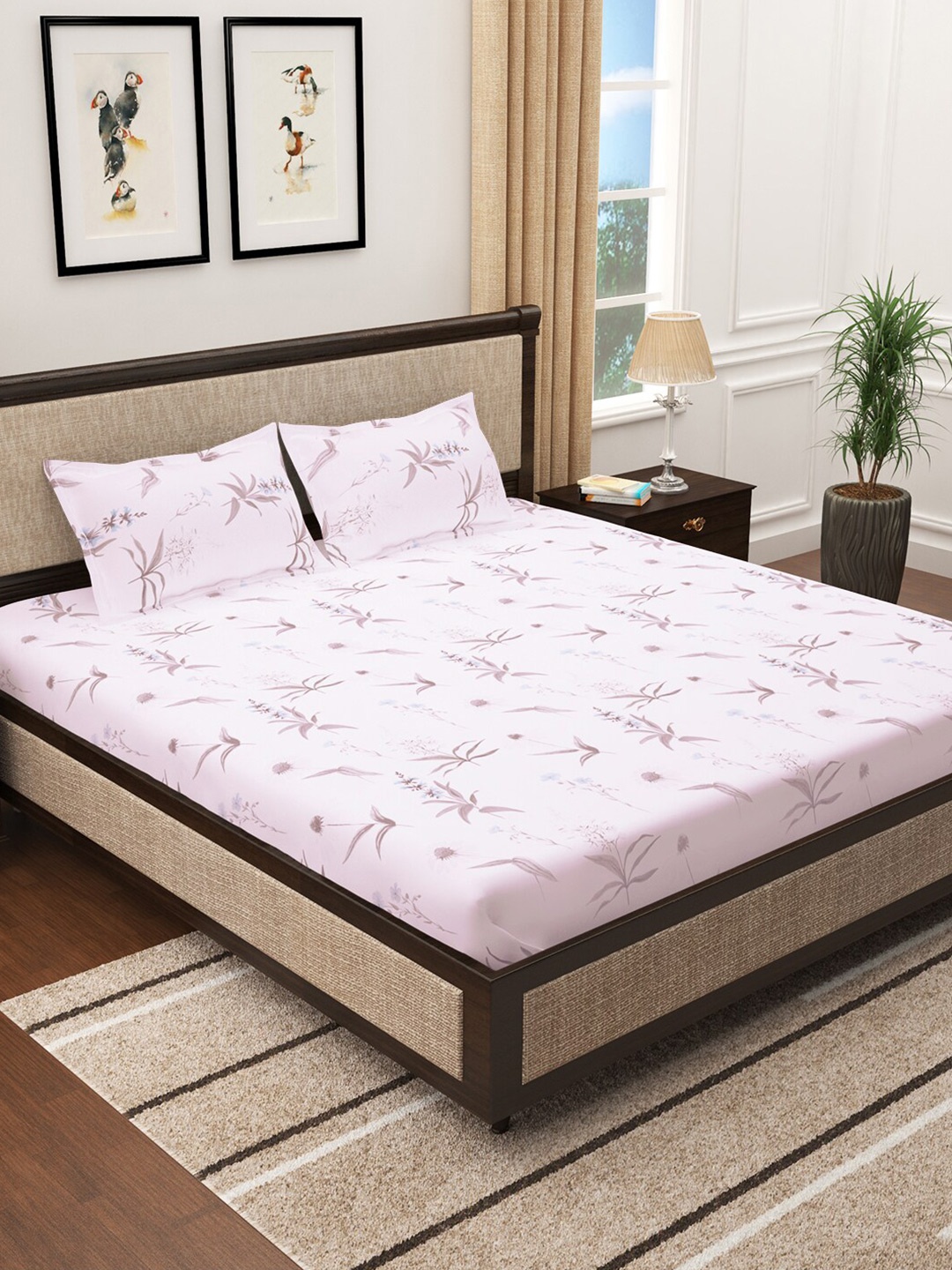 

Story@home Pink & Blue Printed Cotton 300 TC King Bedsheet with 2 Pillow Covers