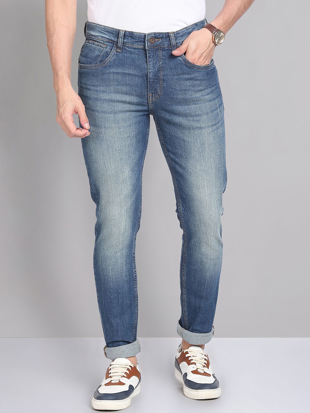 

AD By Arvind Skinny Fit Stone Wash Jeans, Blue