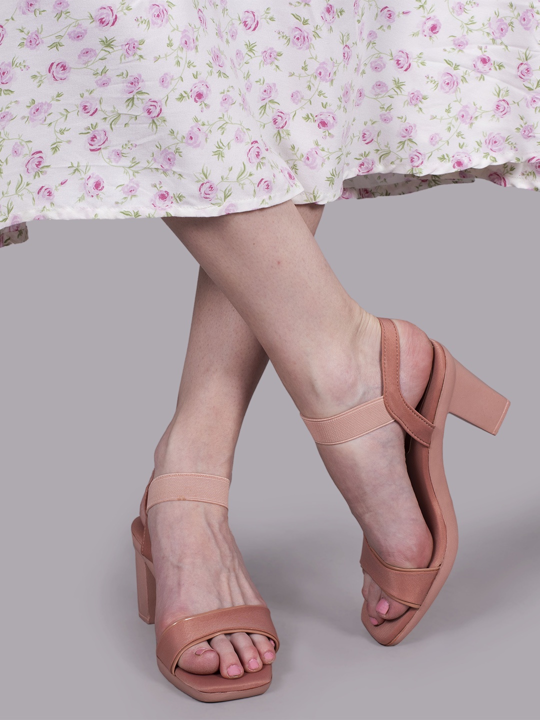

DEAS Open Toe Block Heels With Backstrap, Peach